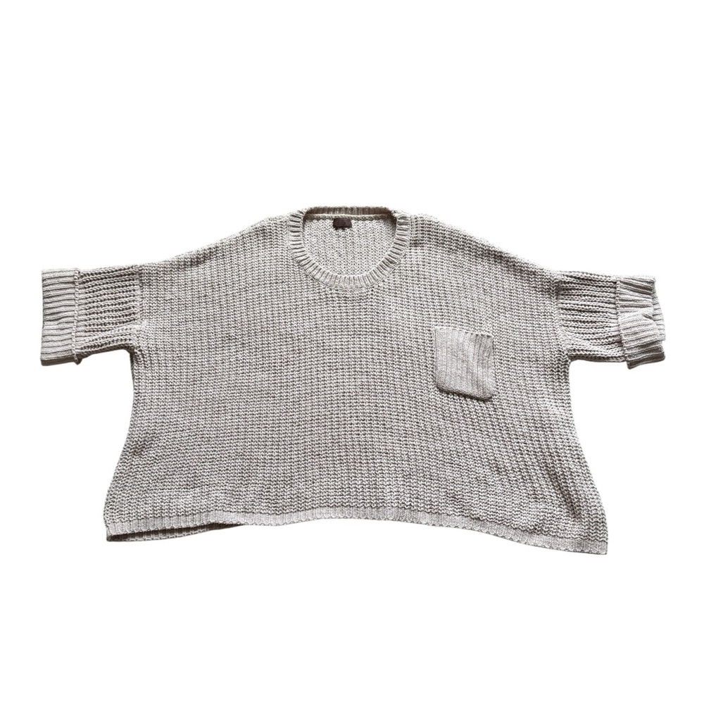 POL Oversized Chunky Knit Sweater Boho Slouchy Dolman Sleeve Pocket Beige L